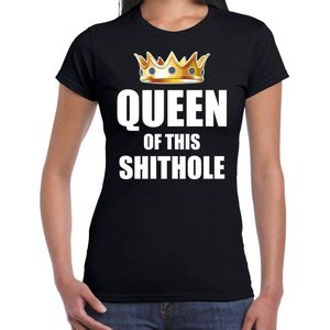 Queen of this shit hole t-shirt zwart voor dames - Woningsdag / Koningsdag - thuisblijvers / luie dag / relax shirtje S