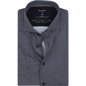OLYMP Luxor modern fit overhemd 24/7 - donkerblauw met wit en beige dessin tricot - Strijkvriendelijk - Boordmaat: 38