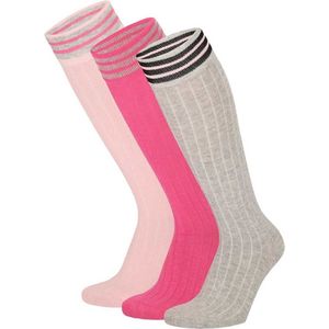 Apollo - Kniesokken - Girls - 3-pack - Grijs - Roze - Lichtroze - Maat 27/30