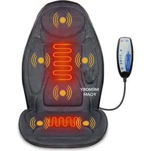 Memory Foam Vibration Massage Zitkussen - Snailax rugmassagekussen met warmte - 2 warmtestanden & 6 vibratie massageknoppen - stoelmassager voor thuiskantoorstoel - grijs
