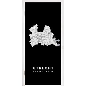 Deursticker Utrecht - Zwart - Wegenkaart Nederland - 90x235 cm - Deurposter