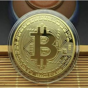 CHPN - Bitcoin munt in hoesje - Bitcoin - Coin - Coin liefhebber - Cadeau - Goudkleurig - Fysieke crypto - Cryptocurrency - In een transparant hoesje