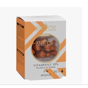 Anti Ox Vitamine C Capsules 30 x 0,50 ml 10% Deliplus revitaliseerd Verhelderend Concentraat Antioxidant Gezichtsverzorging