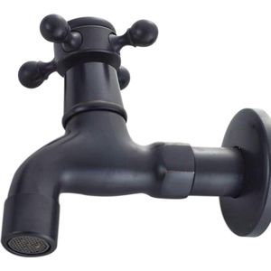 Vintage koudwaterkraan met een kruishendel G1/2 interface - wandgemonteerde wastafelarmatuur voor badkamer toilet (zwart)