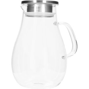 Krumble Karaf - 1,5 Liter - Waterkaraf - Glazen karaf - Schenkkan - Karaf voor fruitwater - Dop met filter - Kan met deksel - Met zeef - Glas - Aluminium - Transparant - Zilver - 13 x 18 x 21 cm