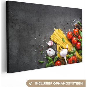 OneMillionCanvasses - Canvas - Pasta - Kruiden - Specerijen - Tomaten - Marmer print - Canvas doek - Kamer decoratie - 140x90