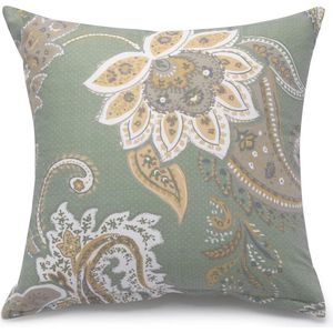 Inovra ® Set van 2 Luxe Kussenslopen in Zachtgroen met Bloemenpatroon en Rits, 40 x 40 cm