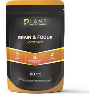 Plant Based Body - Concentratie Pillen - Brain & Focus - Nootropic - met o.a. Ginkgo Biloba - Bacopa monnieri - Rhodiola Rosea - Studeerpillen - Examen - Natuurlijk - Paddenstoelen en Kruiden - Alternatief Cafeïne en Awshagandha - 60 Vegan Capsules