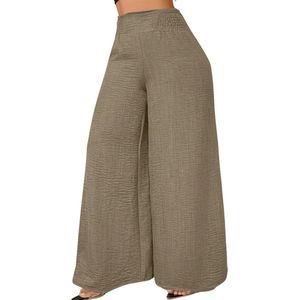 Nivard Linnen Broek Dames - Zomerbroek - Volwassenen - Lange Broek - Pantalon - Strandbroek - Zomer - Ibiza Stijl - Donker Beige - Maat M