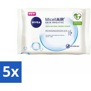 NIVEA - Reinigingsdoekjes - 3-in-1 Micellaire Doekjes - Verwijdert Waterbestendige Make-up - 25 Doekjes - Bulkverpakking - 5 stuks