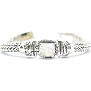 Beaddhism - Exclusives - Zilveren Kabel Armband met steen - Moonstone - J'adore - 8 mm - armbandmaat 21 cm