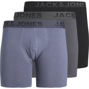 JACK & JONES Jacshade solid boxer briefs (3-pack) - heren boxers extra lang - zwart en jeansblauw - Maat: M