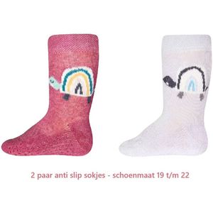 2 paar antislip sokjes - regenboog schildpad - meisjes sokken anti slip - maat 19 t/m 22
