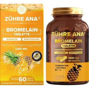ZÜHRE ANA® Bromelaïne Tabletten – 1250 mg – 60 Stuks | Met Quercetine, Vitamine C en Chroom – Ondersteunt Metabolisme, Detox en Ontstekingsremming