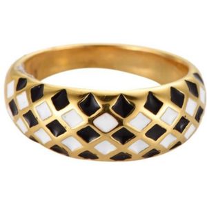 Zwart-wit Rhombus Ring - Massieve Ring - Maat 17 - 14K Goud verguld - Dottilove