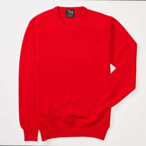 Osborne Knitwear Trui met V hals - Sweater heren in Lamswol - Pullover Heren - Tartan Scarlet - XL