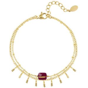 Armbanden- Bracelet with details - Natural stones collection - Fuchsia & Gold - Goud -Yehwang