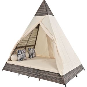 Merax Moderne Rattan Loungeset Tent - Polyrattan Tuintent voor 4 Personen - Tent voor in de Tuin - Grijs met Beige