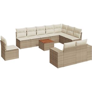 vidaXL Tuinset - 11-delig - Poly Rattan - Beige Tuinmeubles - Lounge Set - Buitendecoratie - Poly Ratan - Acacia Hout