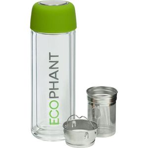 Ecophant Tea-To-Go Bottle - Dubbelwandige theebeker – Drinkfles voor losse thee – Met RVS infuser – Inclusief Thee Zeef  – Glas - 330 ml