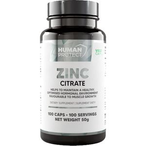 Human Protect - Zinc Citrate - 100 caps - 100 doseringen - zink - zinc - testosterone booster - testosteron booster