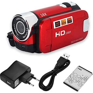 Draagbare videocamera met vlogfunctie, FHD 16x digitale zoom, Full HD-rotatie, 16x high-definition camcorder, Tragbar DV-camera (rood)