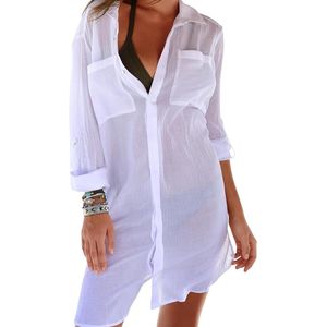 Allecto plus - Bikini-cover-ups dames, chiffon strandjurk met zak, V-hals - Badmode strandkleding, afslankend design.