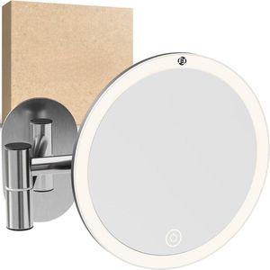 Vergroot Spiegel - Fyrtarn - Handspiegel - Wandgemonteerd - Dimbare Verlichting - Hoogwaardig Geborsteld Roestvrij Staal