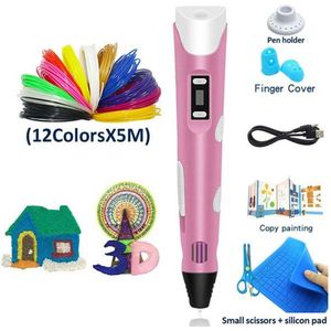 3D-printpenset Doodle Printer Tekenen 5M 12 kleuren PLA Filament Cadeau voor kinderen