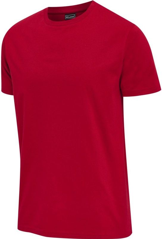 Hummel - Shirt - Rood - Jersey - Ronde Hals, Effen Motief, Kwartmouw