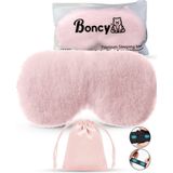 Boncy® Verstelbaar Zijde Slaapmasker met Opbergzakje - Roze Fluffy Oogmasker - Slaapmaskers Vrouwen en Mannen Zijde