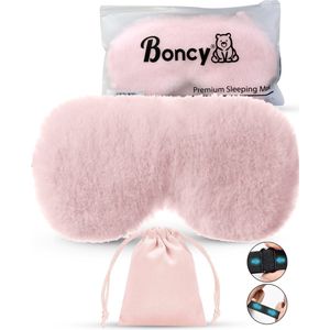 Boncy® Verstelbaar Zijde Slaapmasker met Opbergzakje - Roze Fluffy Oogmasker - Slaapmaskers Vrouwen en Mannen Zijde