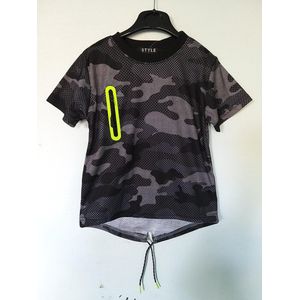 T-shirt - Style - Zwart - Camouflage - Maat 98/104