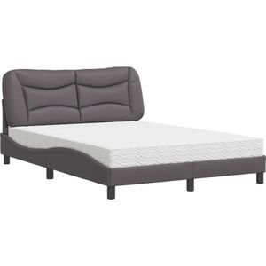 vidaXL - Bed - met - matras - kunstleer - grijs - 120x200 - cm