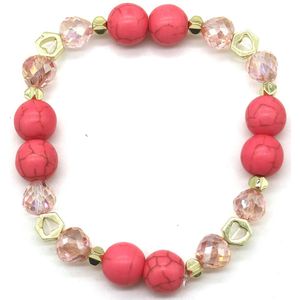Armband Dames - Kralen - Roze - Goudkleurig - Elastisch