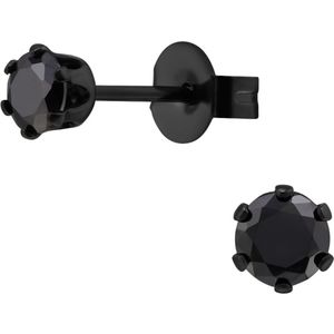 CS Joy - ronde oorbellen - Chirurgisch staal - 4 mm oorknopjes - zwart met zwarte zirkonia - ip/pvd black plated