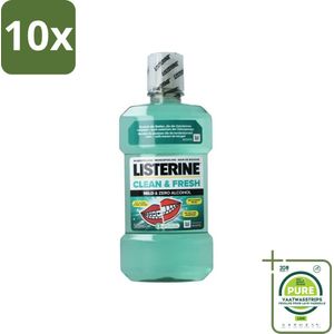 10 x Listerine – Mondwater – Clean & Fresh – Zonder alcohol – 500 ml - Grootverpakking - Mondspoeling - Mondhygiëne - Beugel - Tandplak - Tandvlees