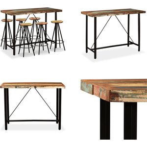 vidaXL Barset massief gerecycled hout 7-delig - Bar Set - Bar Sets - Bar Tafel En Kruk - Bar Tafels En Krukken