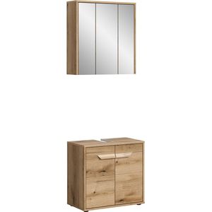 Rootz 2-delige set badkamercombinatie - Evoke Oak - eigentijdse stijl - royale opbergruimte - 64 cm x 189 cm x 34 cm