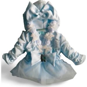 Maat 140 Zomerjas Blauw voor baby en kind Jas kinderjas met tule rok bloem babyblauw strik met riem ceintuur