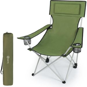 Opvouwbare campingstoel - Groen - Armleuning met bekerhouder - Comfortabel en compact