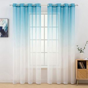 Set of 2 Sheer Curtains, Gradient Color, Voile Sheer Curtains with Eyelets, Decorative Window Curtain for Bedroom and Living Room, 245cm x 140cm (H x W), Blue & White