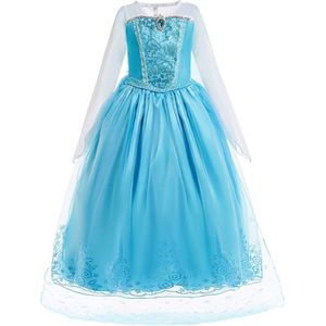 Prinses Elsa jurk - Frozen - Prinsessenjurk - Blauw - Verkleedkleding - Maat 128/134 (7/8 jaar)