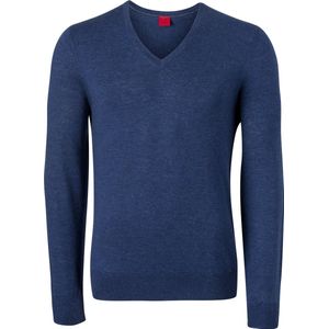 OLYMP Level 5 body fit trui wol met zijde - V-hals - royal blauw - Maat: L