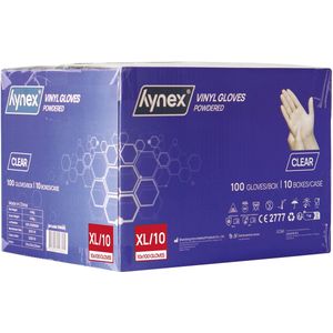 Hynex Vinyl handschoenen Gepoederd maat XL omdoos 1000 stuks 4,5gram Transparant/ Wit 10x100/doos