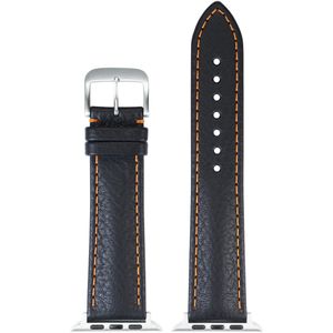 EULIT leer horlogeband geschikt voor Apple Watch 38/40/41 maat - Serie 1/2/3/4/5/6/7/8/9/10 + SE - imperator smart - 20 mm - zwart/oranje - metalen gesp - incl. adapter