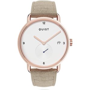 QUIST - Lott dameshorloge - bruin linnen - roségoud - zilverwit - 36mm