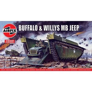 1:76 Airfix 02302V Buffalo & Willys MB Jeep Plastic Modelbouwpakket