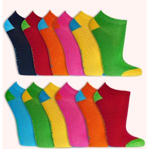 Voordeelbundel kinder sneakersokken | kleurrijk pakket van 12 paar | zachte teennaad | comfortabele tailleband | verschillende maten