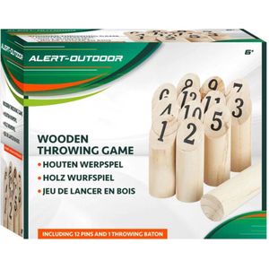 Alert Outdoor Houten Werpspel - Geschikt voor kinderen vanaf 6 jaar - 12 houten paaltjes en 1 werpstuk